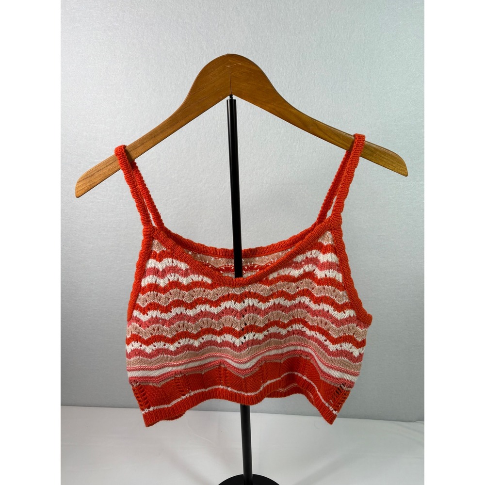 Salanta Orange Chevron Knit Crop Top Tank Pointelle Sleeveless Boho SizeL US8/10